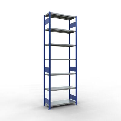 Grundregal, Fachbodenregal Stecksystem MULTIplus330, 3000 x 1000 x 400 mm (HxBxT), 7 Fachböden, Längenriegel, RAL 5010 enzianblau/verzinkt