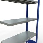 Anbauregal, Fachbodenregal Stecksystem MULTIplus330, 2000 x 1000 x 400 mm (HxBxT), 5 Fachböden, Längenriegel, RAL 5010 enzianblau/verzinkt
