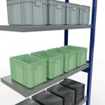 Anbauregal, Fachbodenregal Stecksystem MULTIplus330, 2500 x 1000 x 400 mm (HxBxT), 6 Fachböden, Längenriegel, RAL 5010 enzianblau/verzinkt