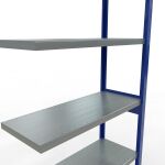 Anbauregal, Fachbodenregal Stecksystem MULTIplus330, 2500 x 1000 x 400 mm (HxBxT), 6 Fachböden, Längenriegel, RAL 5010 enzianblau/verzinkt