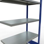 Anbauregal, Fachbodenregal Stecksystem MULTIplus330, 2000 x 1000 x 500 mm (HxBxT), 5 Fachböden, Längenriegel, RAL 5010 enzianblau/verzinkt