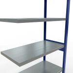 Anbauregal, Fachbodenregal Stecksystem MULTIplus330, 2500 x 1000 x 500 mm (HxBxT), 6 Fachböden, Längenriegel, RAL 5010 enzianblau/verzinkt