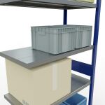 Anbauregal, Fachbodenregal Stecksystem MULTIplus330, 3000 x 1000 x 500 mm (HxBxT), 7 Fachböden, Längenriegel, RAL 5010 enzianblau/verzinkt