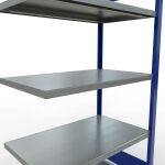Anbauregal, Fachbodenregal Stecksystem MULTIplus330, 2000 x 1000 x 600 mm (HxBxT), 5 Fachböden, Längenriegel, RAL 5010 enzianblau/verzinkt