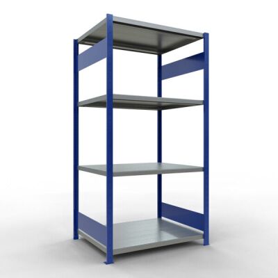 Grundregal, Fachbodenregal Stecksystem MULTIplus330, 2000 x 1000 x 800 mm (HxBxT), 5 Fachböden, Längenriegel, RAL 5010 enzianblau/verzinkt