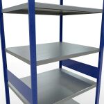 Grundregal, Fachbodenregal Stecksystem MULTIplus330, 3000 x 1000 x 800 mm (HxBxT), 7 Fachböden, Längenriegel, RAL 5010 enzianblau/verzinkt