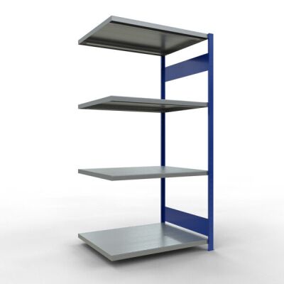 Anbauregal, Fachbodenregal Stecksystem MULTIplus330, 2000 x 1000 x 800 mm (HxBxT), 5 Fachböden, Längenriegel, RAL 5010 enzianblau/verzinkt
