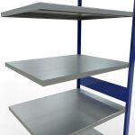 Anbauregal, Fachbodenregal Stecksystem MULTIplus330, 3000 x 1000 x 800 mm (HxBxT), 7 Fachböden, Längenriegel, RAL 5010 enzianblau/verzinkt