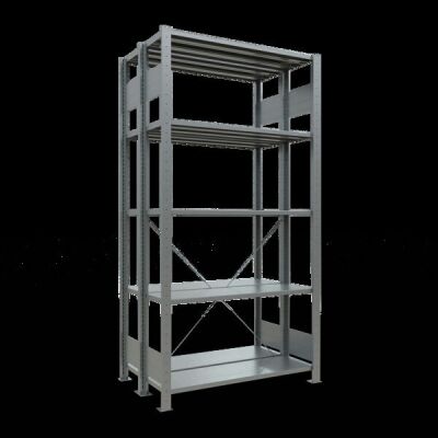 Grundregal, Doppelregal, Fachbodenregal Stecksystem MULTIplus150, 2000 x 1000 x (2x300) mm (HxBxT), 2x5 Fachböden, Kreuzstrebe, verzinkt