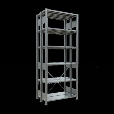 Grundregal, Doppelregal, Fachbodenregal Stecksystem MULTIplus150, 2500 x 1000 x (2x300) mm (HxBxT), 2x6 Fachböden, Kreuzstrebe, verzinkt