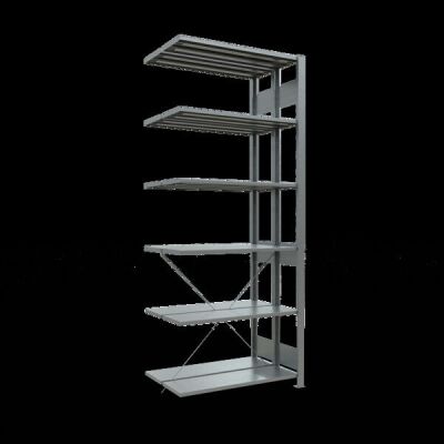 Anbauregal, Doppelregal, Fachbodenregal Stecksystem MULTIplus150, 2500 x 1000 x (2x300) mm (HxBxT), 2x6 Fachböden, Kreuzstrebe, verzinkt