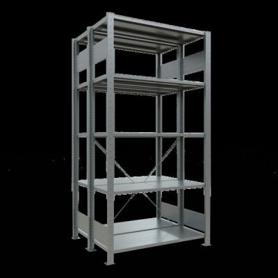 Grundregal, Doppelregal, Fachbodenregal Stecksystem MULTIplus150, 2000 x 1000 x (2x400) mm (HxBxT), 2x5 Fachböden, Kreuzstrebe, verzinkt
