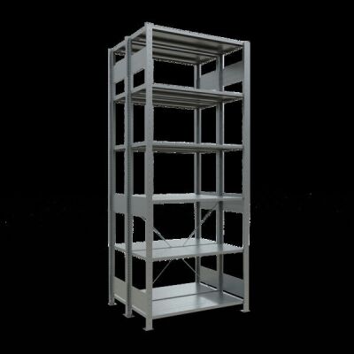Grundregal, Doppelregal, Fachbodenregal Stecksystem MULTIplus150, 2500 x 1000 x (2x400) mm (HxBxT), 2x6 Fachböden, Kreuzstrebe, verzinkt