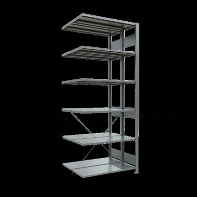 Anbauregal, Doppelregal, Fachbodenregal Stecksystem MULTIplus150, 2500 x 1000 x (2x400) mm (HxBxT), 2x6 Fachböden, Kreuzstrebe, verzinkt