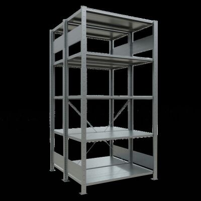Grundregal, Doppelregal, Fachbodenregal Stecksystem MULTIplus150, 2000 x 1000 x (2x500) mm (HxBxT), 2x5 Fachböden, Kreuzstrebe, verzinkt