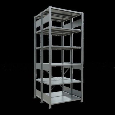 Grundregal, Doppelregal, Fachbodenregal Stecksystem MULTIplus150, 2500 x 1000 x (2x500) mm (HxBxT), 2x6 Fachböden, Kreuzstrebe, verzinkt