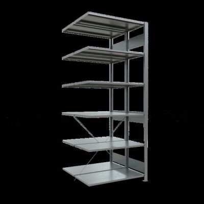 Anbauregal, Doppelregal, Fachbodenregal Stecksystem MULTIplus150, 2500 x 1000 x (2x500) mm (HxBxT), 2x6 Fachböden, Kreuzstrebe, verzinkt