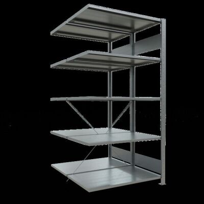 Anbauregal, Doppelregal, Fachbodenregal Stecksystem MULTIplus150, 2000 x 1000 x (2x600) mm (HxBxT), 2x5 Fachböden, Kreuzstrebe, verzinkt
