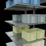 Anbauregal, Doppelregal, Fachbodenregal Stecksystem MULTIplus150, 2000 x 1000 x (2x600) mm (HxBxT), 2x5 Fachböden, Kreuzstrebe, verzinkt