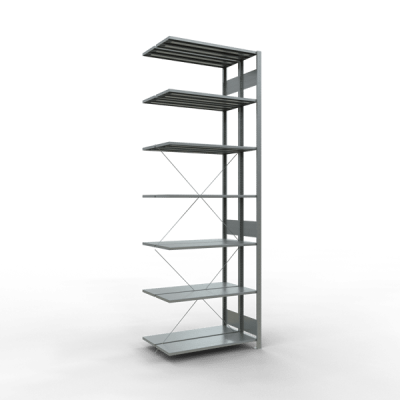 Anbauregal, Doppelregal, Fachbodenregal Stecksystem MULTIplus150, 3000 x 1000 x (2x300) mm (HxBxT), 2x7 Fachböden, Kreuzstrebe, verzinkt