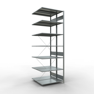 Anbauregal, Doppelregal, Fachbodenregal Stecksystem MULTIplus150, 3000 x 1000 x (2x500) mm (HxBxT), 2x7 Fachböden, Kreuzstrebe, verzinkt