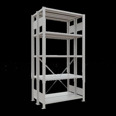 Grundregal, Doppelregal, Fachbodenregal Stecksystem MULTIplus150, 2000 x 1000 x (2x300) mm (HxBxT), 2x5 Fachböden, Kreuzstrebe, RAL 7035 lichtgrau