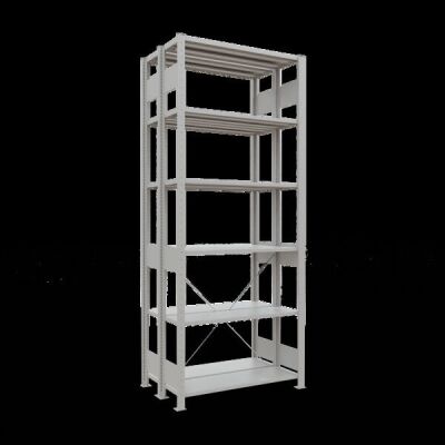 Grundregal, Doppelregal, Fachbodenregal Stecksystem MULTIplus150, 2500 x 1000 x (2x300) mm (HxBxT), 2x6 Fachböden, Kreuzstrebe, RAL 7035 lichtgrau