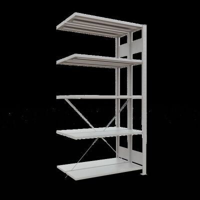 Anbauregal, Doppelregal, Fachbodenregal Stecksystem MULTIplus150, 2000 x 1000 x (2x300) mm (HxBxT), 2x5 Fachböden, Kreuzstrebe, RAL 7035 lichtgrau