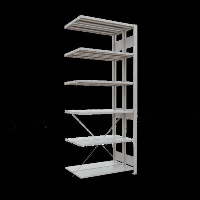 Anbauregal, Doppelregal, Fachbodenregal Stecksystem MULTIplus150, 2500 x 1000 x (2x300) mm (HxBxT), 2x6 Fachböden, Kreuzstrebe, RAL 7035 lichtgrau