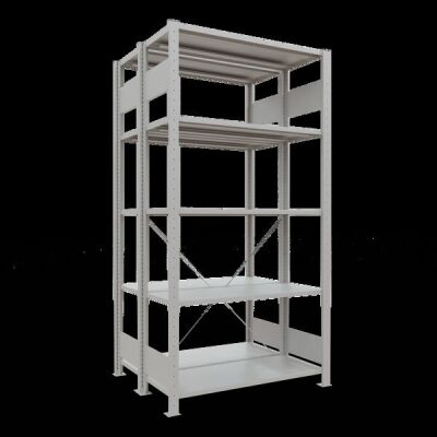 Grundregal, Doppelregal, Fachbodenregal Stecksystem MULTIplus150, 2000 x 1000 x (2x400) mm (HxBxT), 2x5 Fachböden, Kreuzstrebe, RAL 7035 lichtgrau