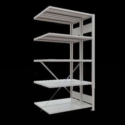 Anbauregal, Doppelregal, Fachbodenregal Stecksystem MULTIplus150, 2000 x 1000 x (2x400) mm (HxBxT), 2x5 Fachböden, Kreuzstrebe, RAL 7035 lichtgrau