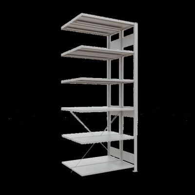Anbauregal, Doppelregal, Fachbodenregal Stecksystem MULTIplus150, 2500 x 1000 x (2x400) mm (HxBxT), 2x6 Fachböden, Kreuzstrebe, RAL 7035 lichtgrau