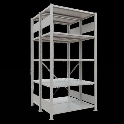 Grundregal, Doppelregal, Fachbodenregal Stecksystem MULTIplus150, 2000 x 1000 x (2x500) mm (HxBxT), 2x5 Fachböden, Kreuzstrebe, RAL 7035 lichtgrau