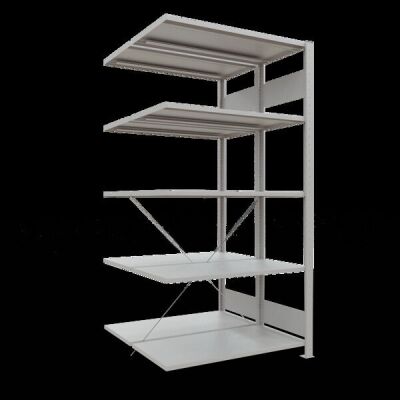 Anbauregal, Doppelregal, Fachbodenregal Stecksystem MULTIplus150, 2000 x 1000 x (2x500) mm (HxBxT), 2x5 Fachböden, Kreuzstrebe, RAL 7035 lichtgrau