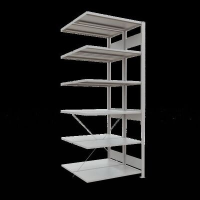 Anbauregal, Doppelregal, Fachbodenregal Stecksystem MULTIplus150, 2500 x 1000 x (2x500) mm (HxBxT), 2x6 Fachböden, Kreuzstrebe, RAL 7035 lichtgrau