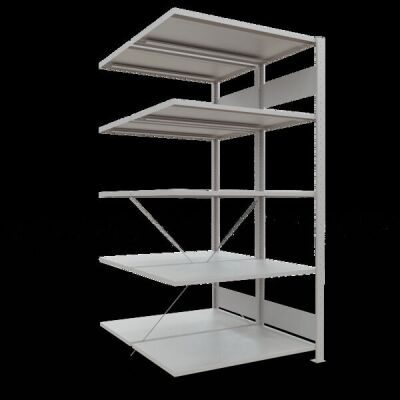 Anbauregal, Doppelregal, Fachbodenregal Stecksystem MULTIplus150, 2000 x 1000 x (2x600) mm (HxBxT), 2x5 Fachböden, Kreuzstrebe, RAL 7035 lichtgrau