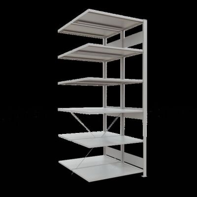 Anbauregal, Doppelregal, Fachbodenregal Stecksystem MULTIplus150, 2500 x 1000 x (2x600) mm (HxBxT), 2x6 Fachböden, Kreuzstrebe, RAL 7035 lichtgrau