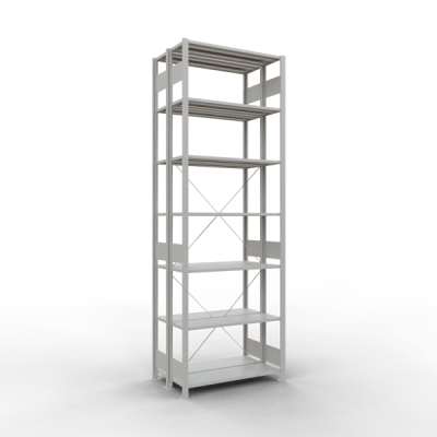 Grundregal, Doppelregal, Fachbodenregal Stecksystem MULTIplus150, 3000 x 1000 x (2x300) mm (HxBxT), 2x7 Fachböden, Kreuzstrebe, RAL 7035 lichtgrau