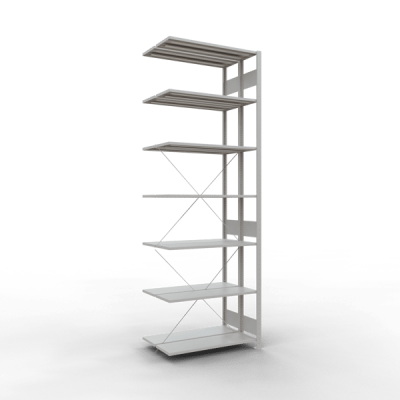 Anbauregal, Doppelregal, Fachbodenregal Stecksystem MULTIplus150, 3000 x 1000 x (2x300) mm (HxBxT), 2x7 Fachböden, Kreuzstrebe, RAL 7035 lichtgrau
