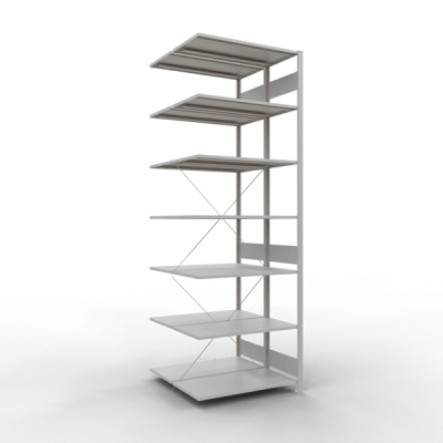 Anbauregal, Doppelregal, Fachbodenregal Stecksystem MULTIplus150, 3000 x 1000 x (2x500) mm (HxBxT), 2x7 Fachböden, Kreuzstrebe, RAL 7035 lichtgrau