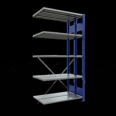 Anbauregal, Doppelregal, Fachbodenregal Stecksystem MULTIplus150, 2000 x 1000 x (2x300) mm (HxBxT), 2x5 Fachböden, Kreuzstrebe, RAL 5010 enzianblau/verzinkt