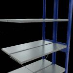 Anbauregal, Doppelregal, Fachbodenregal Stecksystem MULTIplus150, 2500 x 1000 x (2x300) mm (HxBxT), 2x6 Fachböden, Kreuzstrebe, RAL 5010 enzianblau/verzinkt