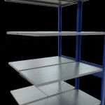 Anbauregal, Doppelregal, Fachbodenregal Stecksystem MULTIplus150, 2500 x 1000 x (2x500) mm (HxBxT), 2x6 Fachböden, Kreuzstrebe, RAL 5010 enzianblau/verzinkt