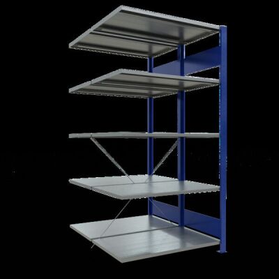 Anbauregal, Doppelregal, Fachbodenregal Stecksystem MULTIplus150, 2000 x 1000 x (2x600) mm (HxBxT), 2x5 Fachböden, Kreuzstrebe, RAL 5010 enzianblau/verzinkt