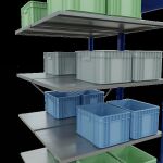 Anbauregal, Doppelregal, Fachbodenregal Stecksystem MULTIplus150, 2000 x 1000 x (2x600) mm (HxBxT), 2x5 Fachböden, Kreuzstrebe, RAL 5010 enzianblau/verzinkt