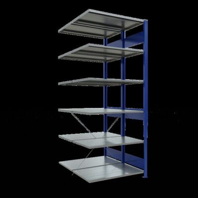 Anbauregal, Doppelregal, Fachbodenregal Stecksystem MULTIplus150, 2500 x 1000 x (2x600) mm (HxBxT), 2x6 Fachböden, Kreuzstrebe, RAL 5010 enzianblau/verzinkt