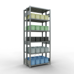 Grundregal, Doppelregal, Fachbodenregal Stecksystem MULTIplus250, 2500 x 1000 x (2x300) mm (HxBxT), 2x6 Fachböden, Kreuzstrebe, verzinkt