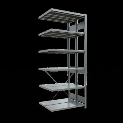 Anbauregal, Doppelregal, Fachbodenregal Stecksystem MULTIplus250, 2500 x 1000 x (2x300) mm (HxBxT), 2x6 Fachböden, Kreuzstrebe, verzinkt