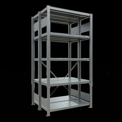 Grundregal, Doppelregal, Fachbodenregal Stecksystem MULTIplus250, 2000 x 1000 x (2x400) mm (HxBxT), 2x5 Fachböden, Kreuzstrebe, verzinkt