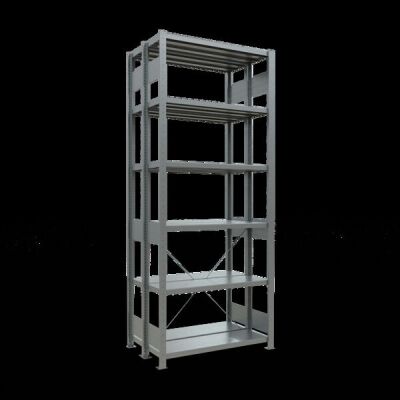 Grundregal, Doppelregal, Fachbodenregal Stecksystem MULTIplus250, 2500 x 1000 x (2x400) mm (HxBxT), 2x6 Fachböden, Kreuzstrebe, verzinkt